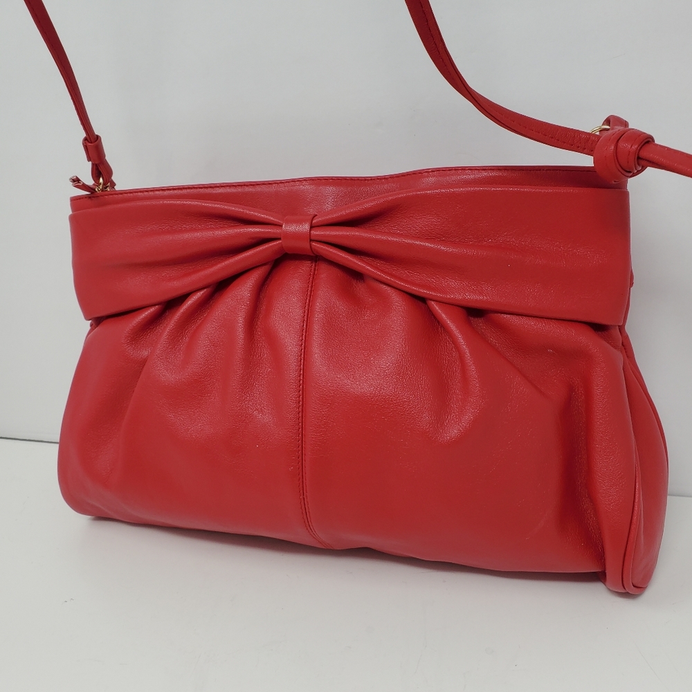 Vintage Codoz Genuine leather Red bow top shoulder Bag with zippered top